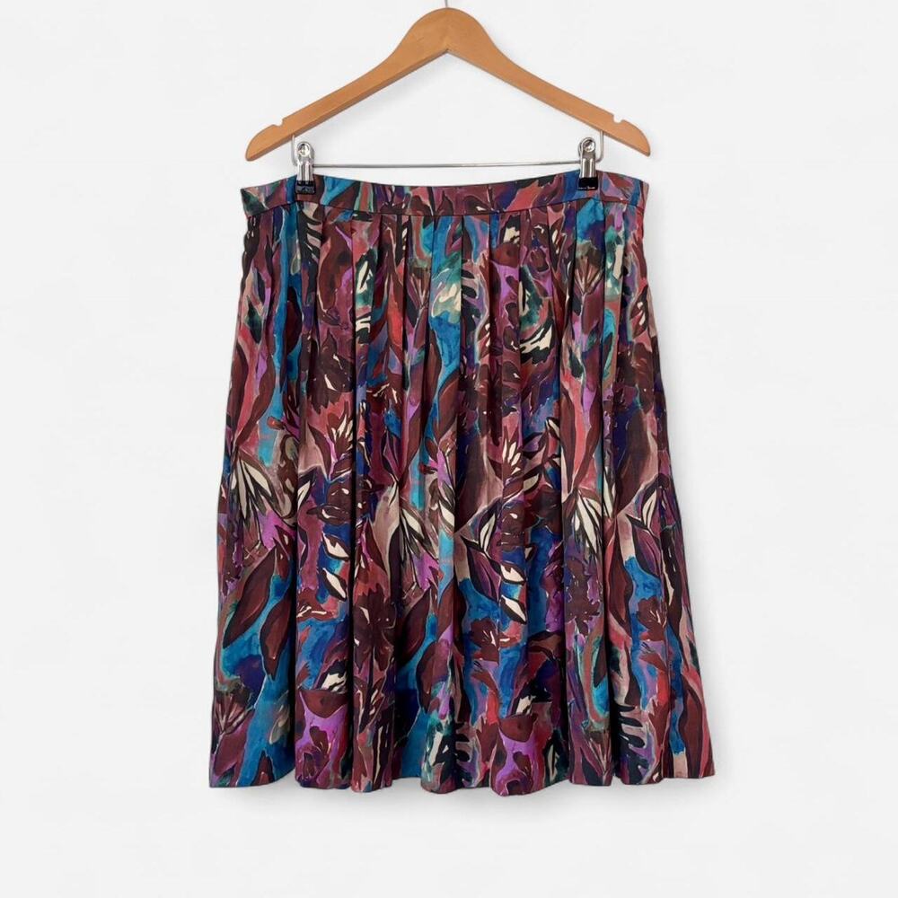 Peruvian Connection Pleated Watercolor Floral Skirt Boho Artsy NWT Size 14